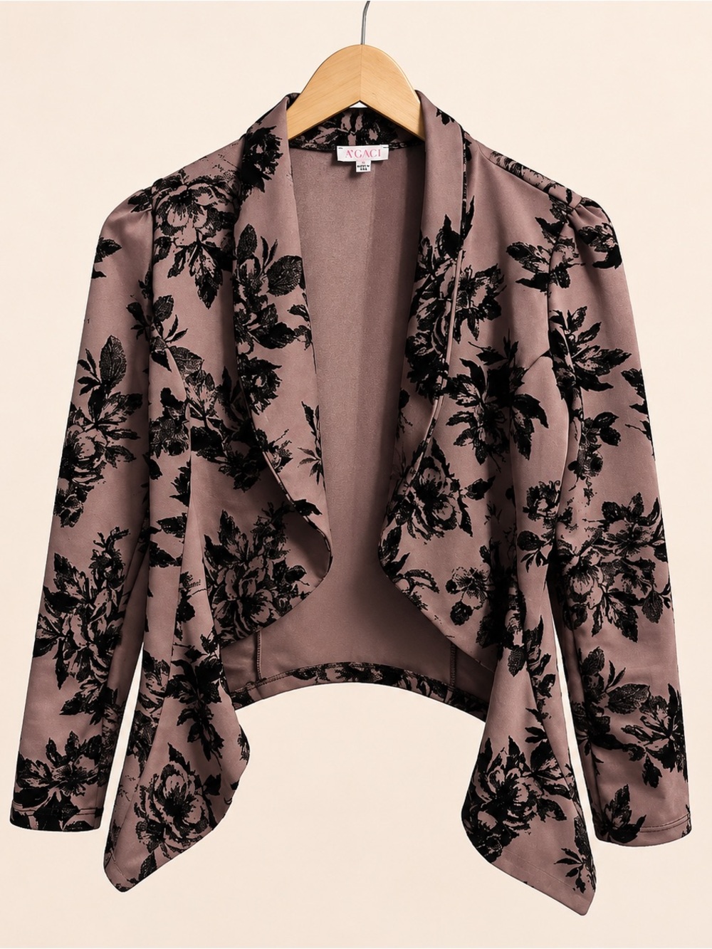 a'gaci Mauve Floral Draped Open-Front Blazer